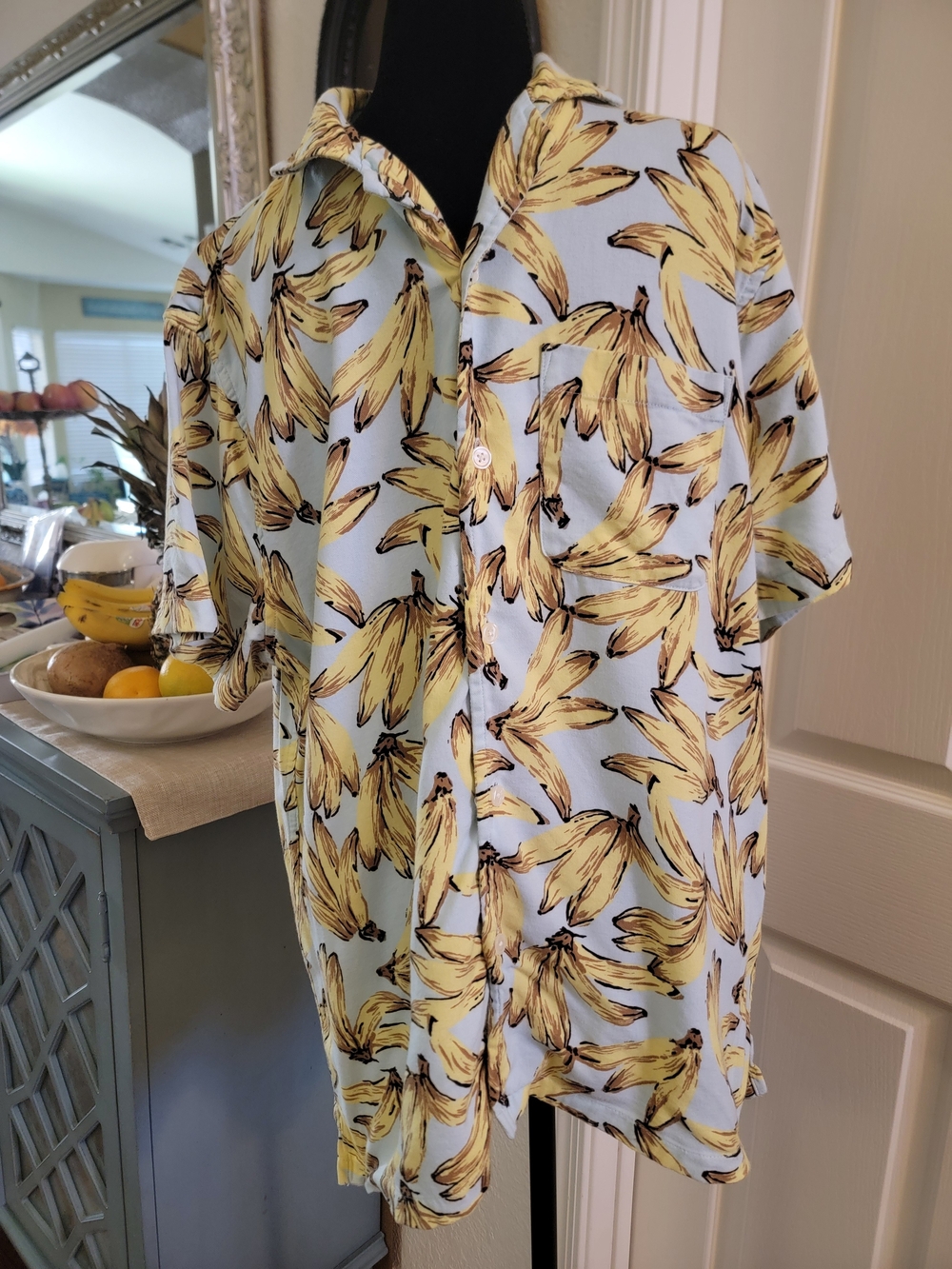 Abercrombie & Fitch Light Blue Short-Sleeve Banana Print Button-Up Shirt
